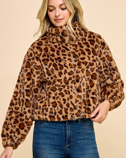 JACKET01 LEOPARD PRINT FAUX FUR JACKET