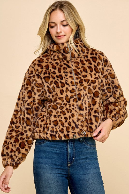JACKET01 LEOPARD PRINT FAUX FUR JACKET