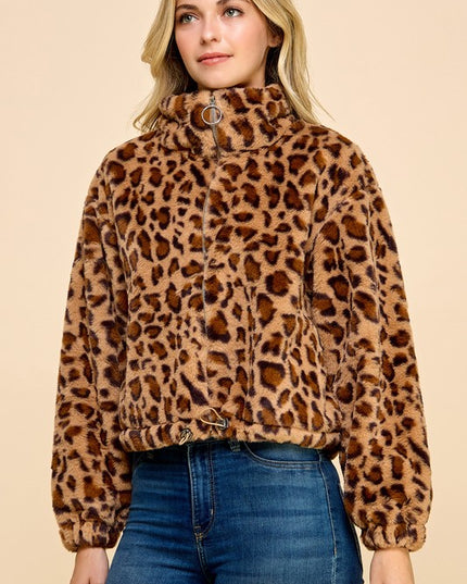 JACKET01 LEOPARD PRINT FAUX FUR JACKET