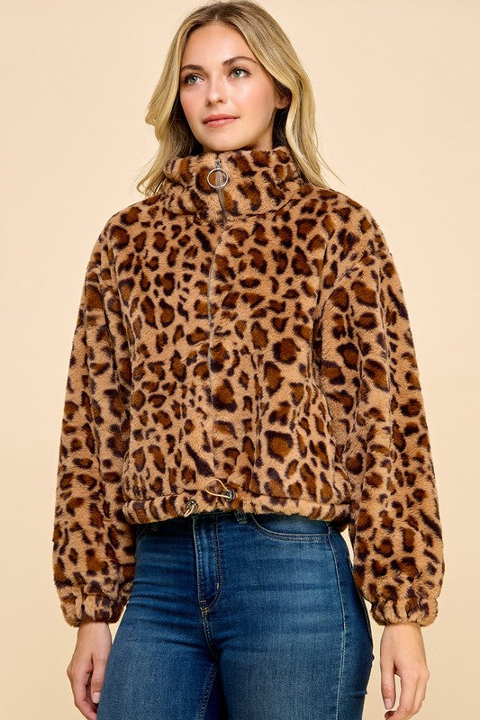 JACKET01 LEOPARD PRINT FAUX FUR JACKET
