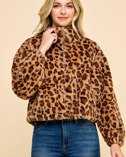 JACKET01 LEOPARD PRINT FAUX FUR JACKET