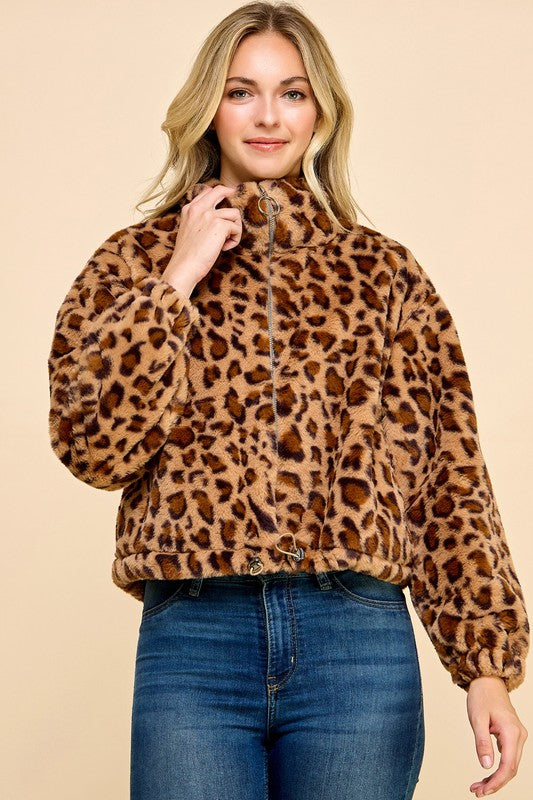 JACKET01 LEOPARD PRINT FAUX FUR JACKET