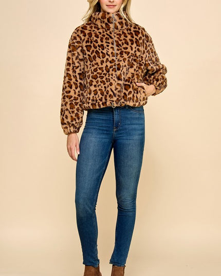 JACKET01 LEOPARD PRINT FAUX FUR JACKET