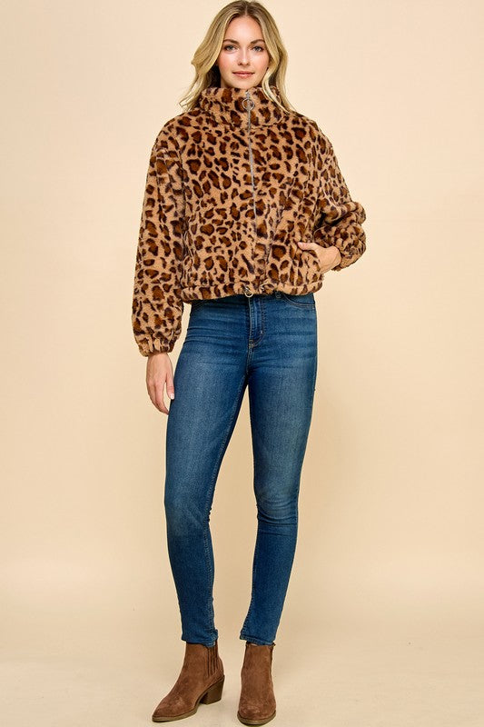 JACKET01 LEOPARD PRINT FAUX FUR JACKET