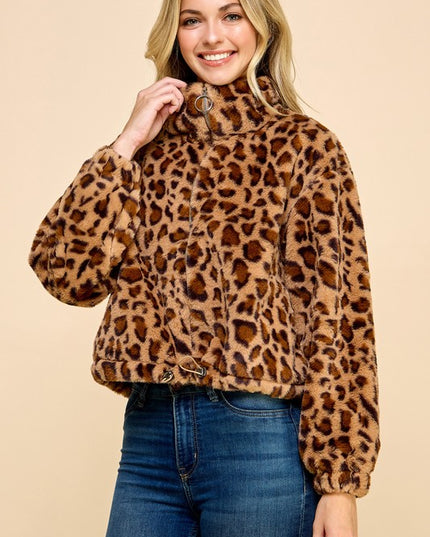 JACKET01 LEOPARD PRINT FAUX FUR JACKET