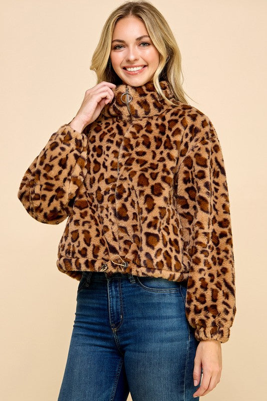 JACKET01 LEOPARD PRINT FAUX FUR JACKET