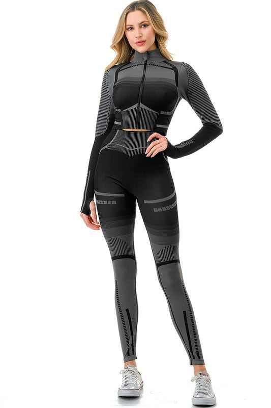 JA37-SET TWO TONE ACTIVE ZIP UP JACKET 2-PIECE SET