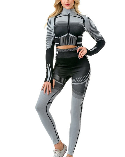 JA37-SET TWO TONE ACTIVE ZIP UP JACKET 2-PIECE SET