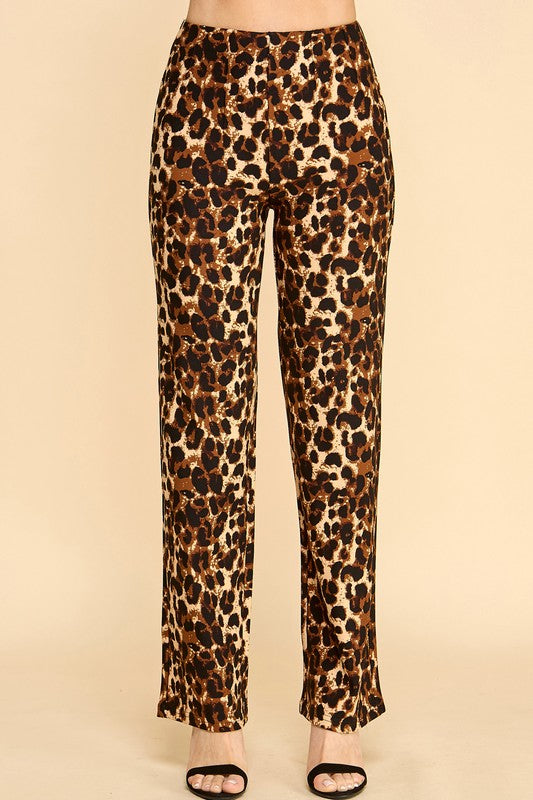 Plus Size Leopard Print Dress Pants – Wide Leg Fit