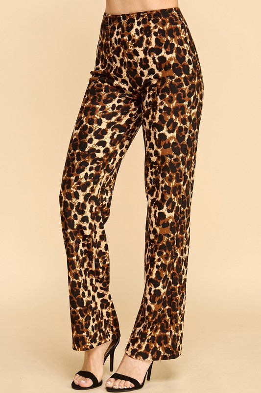 Plus Size Leopard Print Dress Pants – Wide Leg Fit