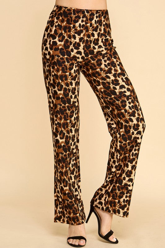 Plus Size Leopard Print Dress Pants – Wide Leg Fit