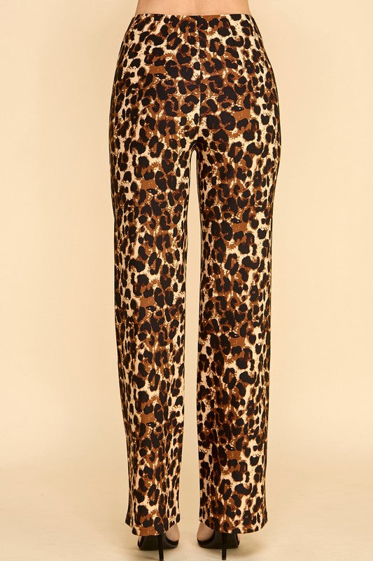 Plus Size Leopard Print Dress Pants – Wide Leg Fit