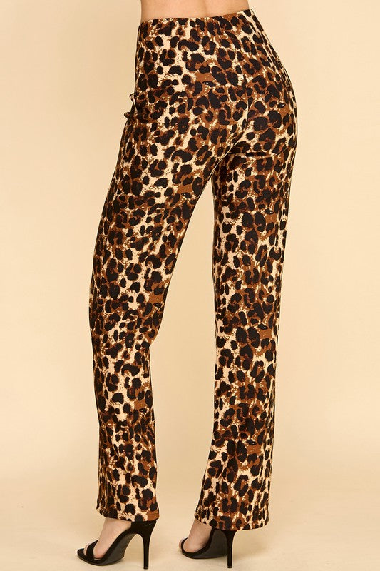 Plus Size Leopard Print Dress Pants – Wide Leg Fit
