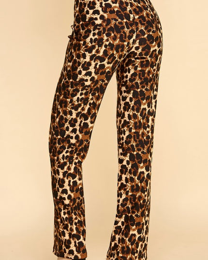 Plus Size Leopard Print Dress Pants – Wide Leg Fit