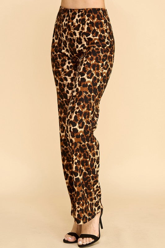Plus Size Leopard Print Dress Pants – Wide Leg Fit