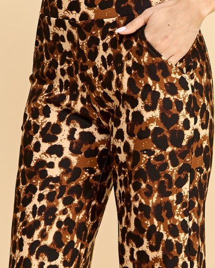 PLUS SCUP60S J338-4 PLUS SIZE LEOPARD PRINT STRAIGHT-LEG DRESS PANTS