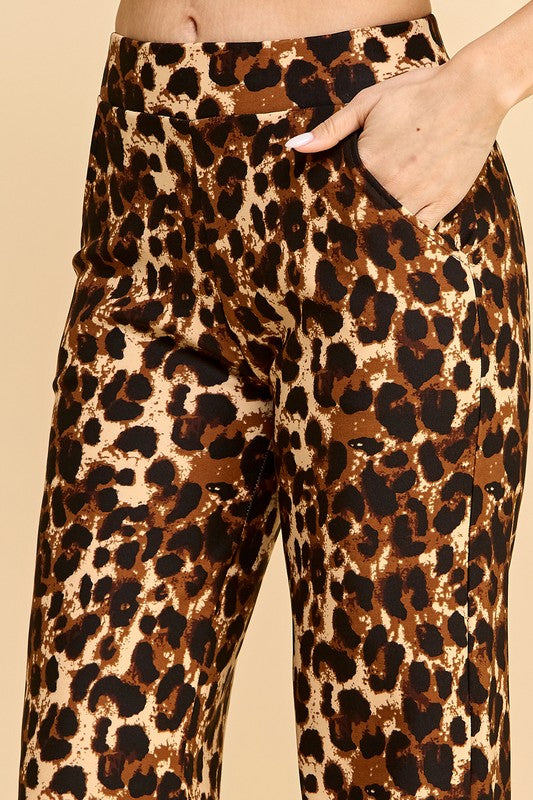 PLUS SCUP60S J338-4 PLUS SIZE LEOPARD PRINT STRAIGHT-LEG DRESS PANTS
