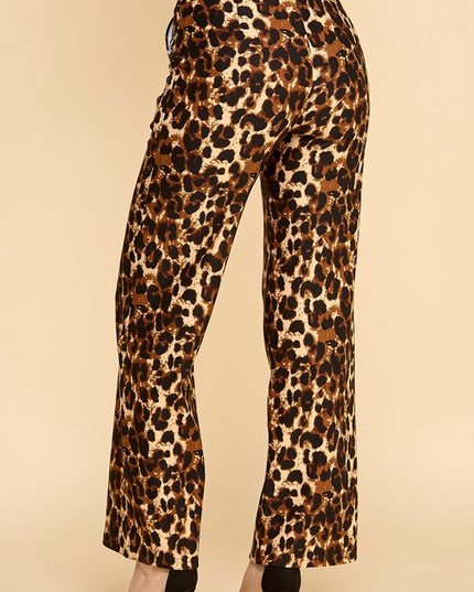 PLUS SCUP60S J338-4 PLUS SIZE LEOPARD PRINT STRAIGHT-LEG DRESS PANTS