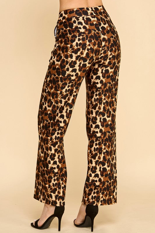 PLUS SCUP60S J338-4 PLUS SIZE LEOPARD PRINT STRAIGHT-LEG DRESS PANTS