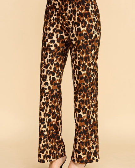 PLUS SCUP60S J338-4 PLUS SIZE LEOPARD PRINT STRAIGHT-LEG DRESS PANTS
