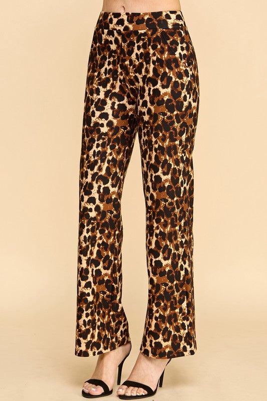 PLUS SCUP60S J338-4 PLUS SIZE LEOPARD PRINT STRAIGHT-LEG DRESS PANTS