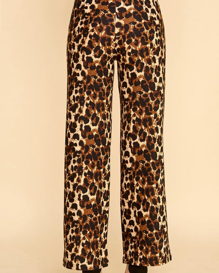 PLUS SCUP60S J338-4 PLUS SIZE LEOPARD PRINT STRAIGHT-LEG DRESS PANTS