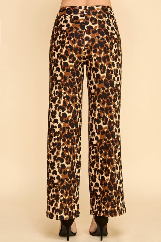 PLUS SCUP60S J338-4 PLUS SIZE LEOPARD PRINT STRAIGHT-LEG DRESS PANTS
