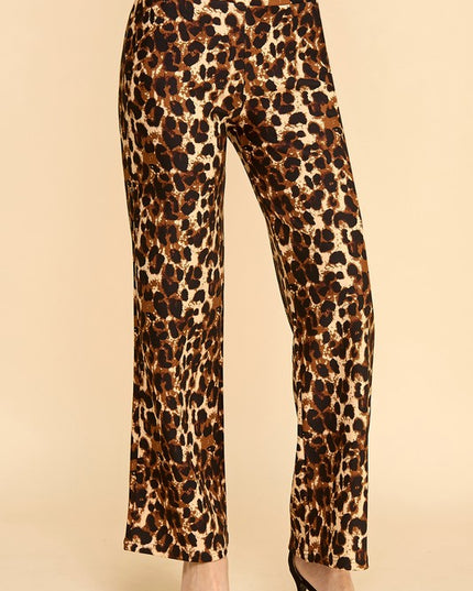 PLUS SCUP60S J338-4 PLUS SIZE LEOPARD PRINT STRAIGHT-LEG DRESS PANTS