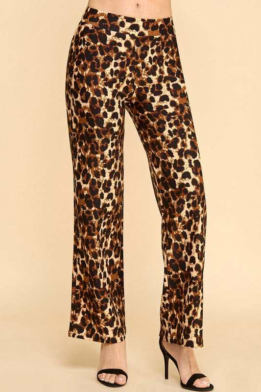 PLUS SCUP60S J338-4 PLUS SIZE LEOPARD PRINT STRAIGHT-LEG DRESS PANTS