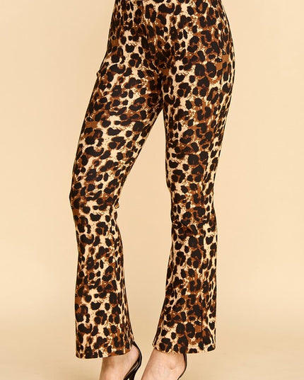 PLUS SCUP60B J338-4 PLUS SIZE LEOPARD PRINT BELL BOTTOM DRESS PANTS