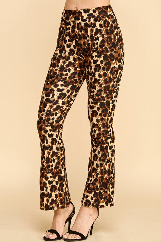 PLUS SCUP60B J338-4 PLUS SIZE LEOPARD PRINT BELL BOTTOM DRESS PANTS