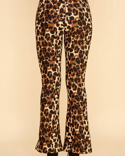 PLUS SCUP60B J338-4 PLUS SIZE LEOPARD PRINT BELL BOTTOM DRESS PANTS