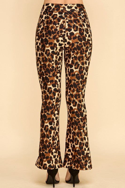 PLUS SCUP60B J338-4 PLUS SIZE LEOPARD PRINT BELL BOTTOM DRESS PANTS