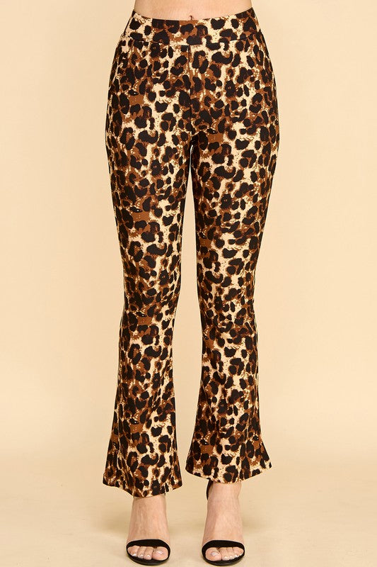 PLUS SCUP60B J338-4 PLUS SIZE LEOPARD PRINT BELL BOTTOM DRESS PANTS
