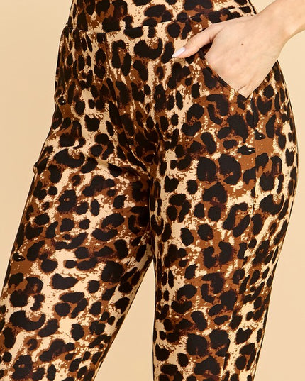 PLUS SCUP60B J338-4 PLUS SIZE LEOPARD PRINT BELL BOTTOM DRESS PANTS