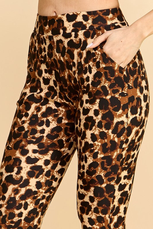 PLUS SCUP60B J338-4 PLUS SIZE LEOPARD PRINT BELL BOTTOM DRESS PANTS