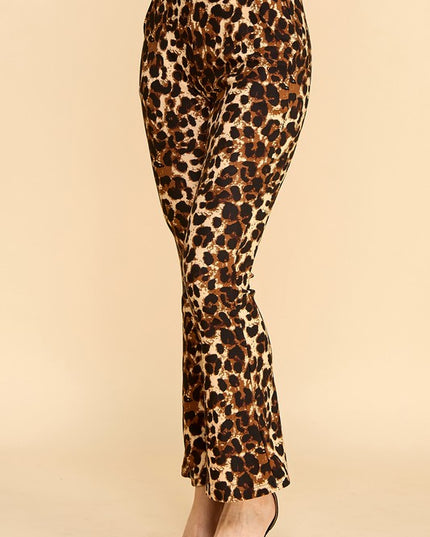 PLUS SCUP60B J338-4 PLUS SIZE LEOPARD PRINT BELL BOTTOM DRESS PANTS