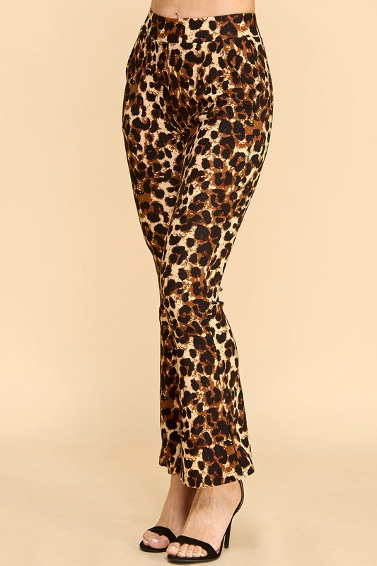 PLUS SCUP60B J338-4 PLUS SIZE LEOPARD PRINT BELL BOTTOM DRESS PANTS