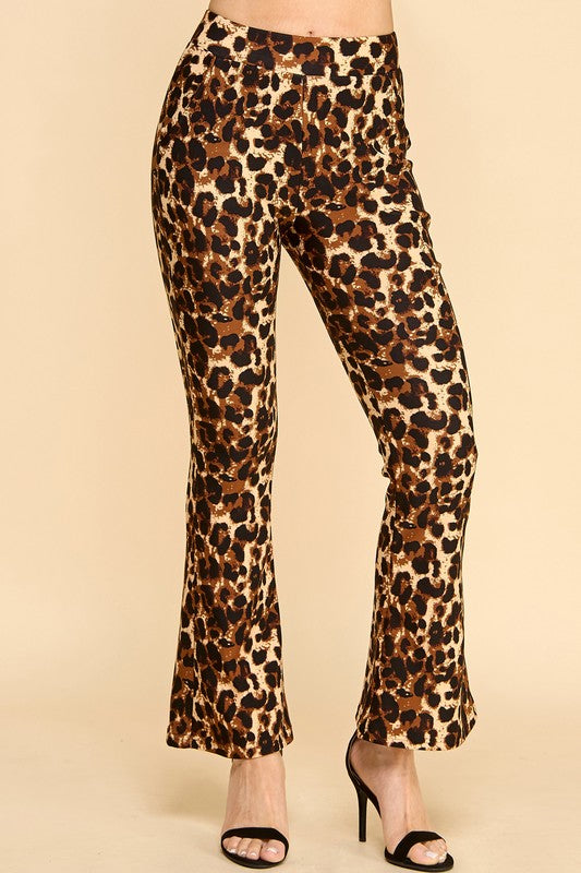 PLUS SCUP60B J338-4 PLUS SIZE LEOPARD PRINT BELL BOTTOM DRESS PANTS