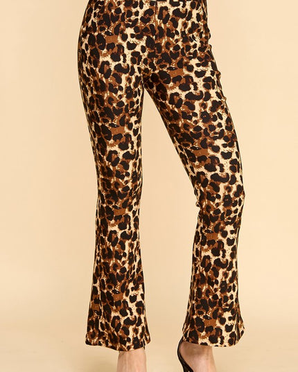 PLUS SCUP60B J338-4 PLUS SIZE LEOPARD PRINT BELL BOTTOM DRESS PANTS