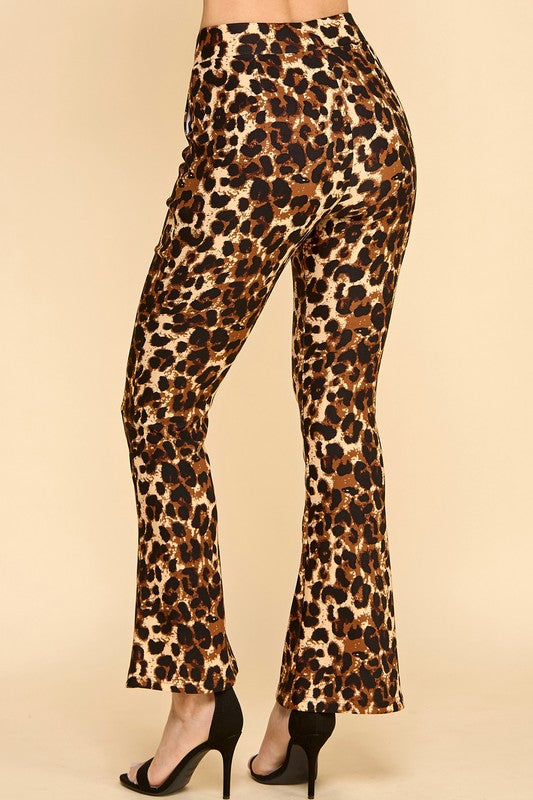 PLUS SCUP60B J338-4 PLUS SIZE LEOPARD PRINT BELL BOTTOM DRESS PANTS