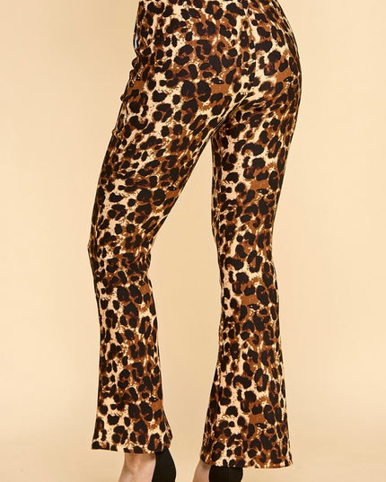 PLUS SCUP60B J338-4 PLUS SIZE LEOPARD PRINT BELL BOTTOM DRESS PANTS