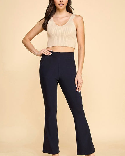 SCUP18BX PLUS SIZE SOLID SCUBA BUTT LIFT FLARE PANTS