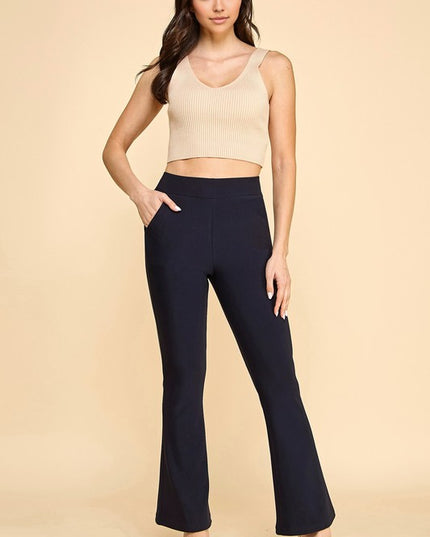 SCUP18BX PLUS SIZE SOLID SCUBA BUTT LIFT FLARE PANTS