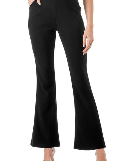 SCUP18BX PLUS SIZE SOLID SCUBA BUTT LIFT FLARE PANTS