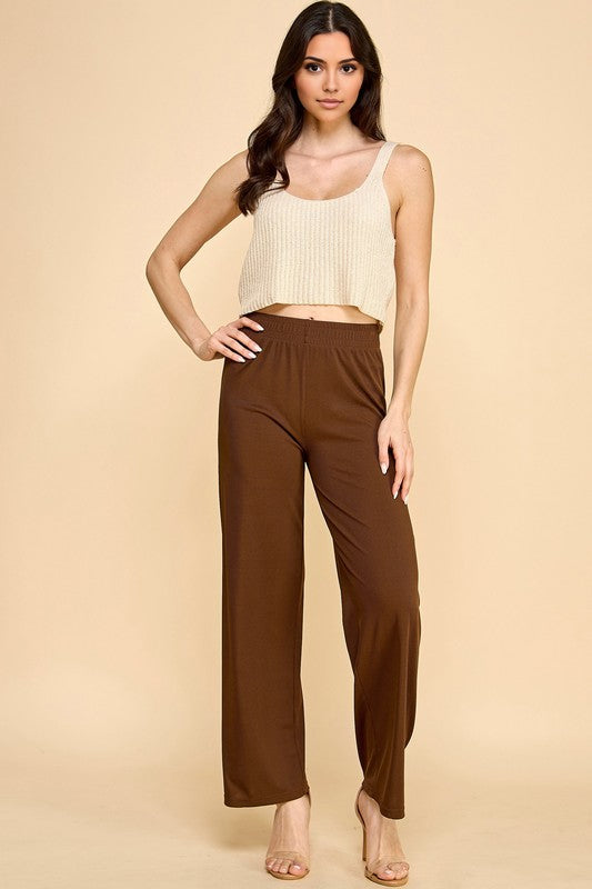 PW01 SOLID RIB WIDE LEG PANTS
