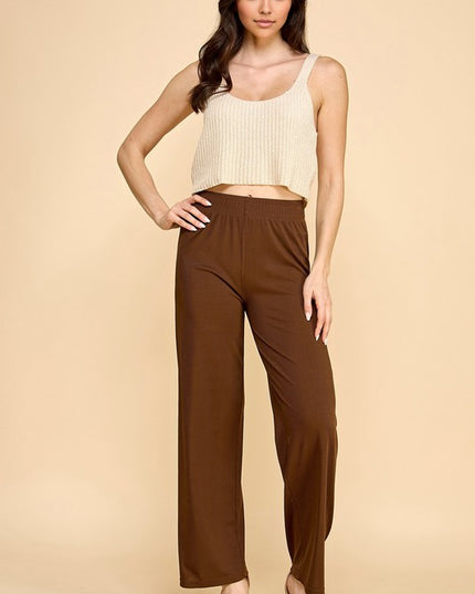 PW01 SOLID RIB WIDE LEG PANTS