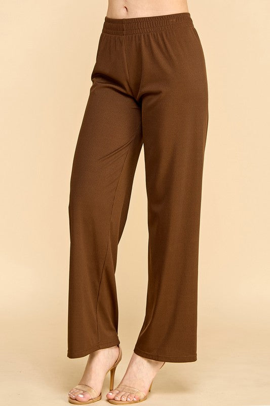 PW01 SOLID RIB WIDE LEG PANTS