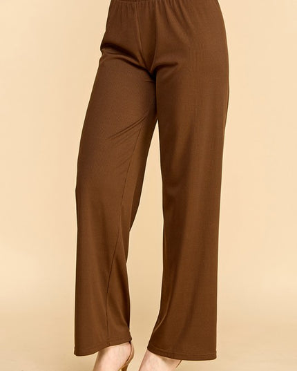 PW01 SOLID RIB WIDE LEG PANTS