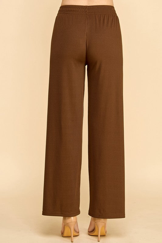 PW01 SOLID RIB WIDE LEG PANTS